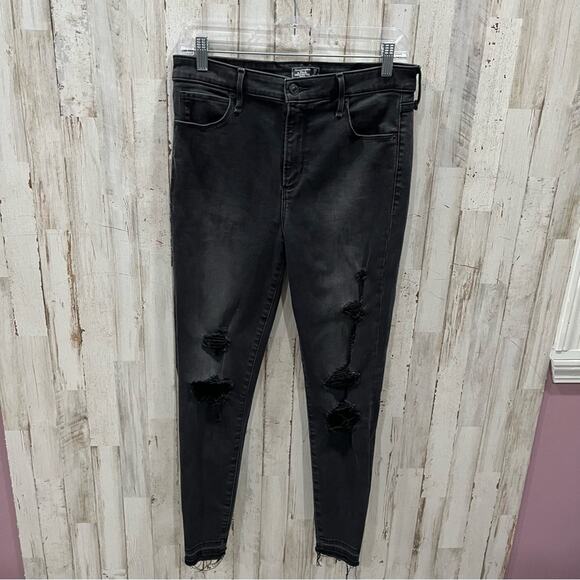 Abercrombie & Fitch Black Simone High Rise Ankle Skinny Jeans Distressed - Picture 1 of 8